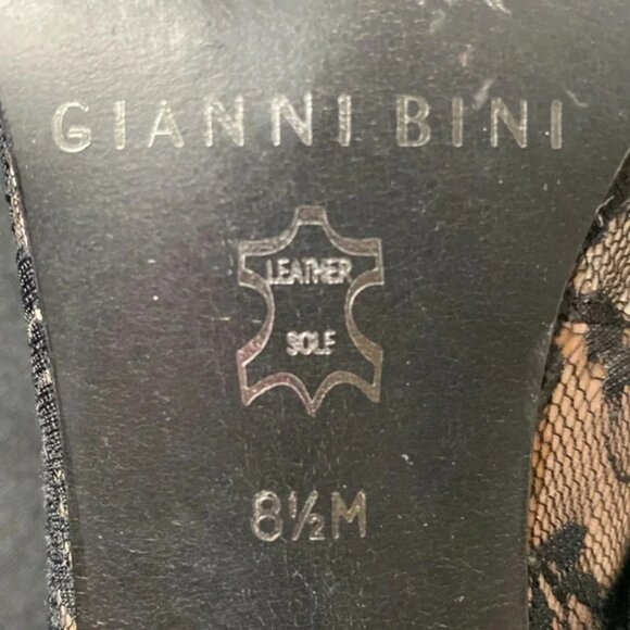 GIANNI BINI WO SIZE 8.5 BLACK FLORAL LACE PUMP SHOE 4” HEEL LEATHER SOLE… - Picture 9 of 13